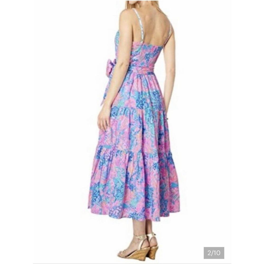 Lilly Pulitzer Edith Midi Dress Sz 2 Splendor in the Sand Colorful Floral Vaca - Picture 13 of 16